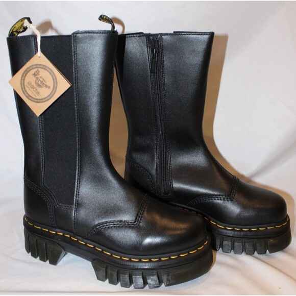 DR‎ MARTEN'S WOMEN'S AUDRICK TALL LEATHER CHELSEA PLATFORM BOOTS BLACK SZ US 8 - Picture 1 of 7
